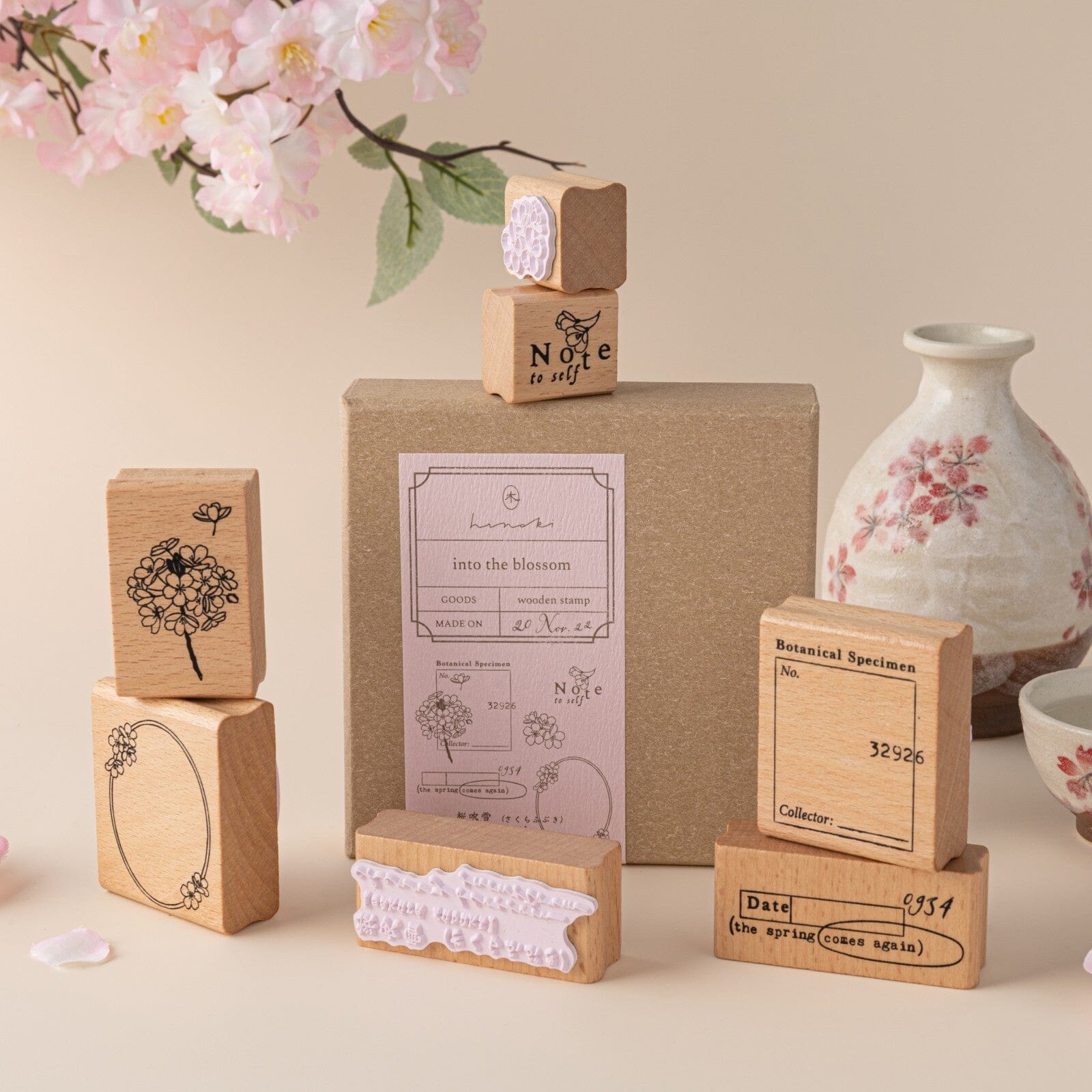 Hinoki Cherry Blossom Wood Stamps Set